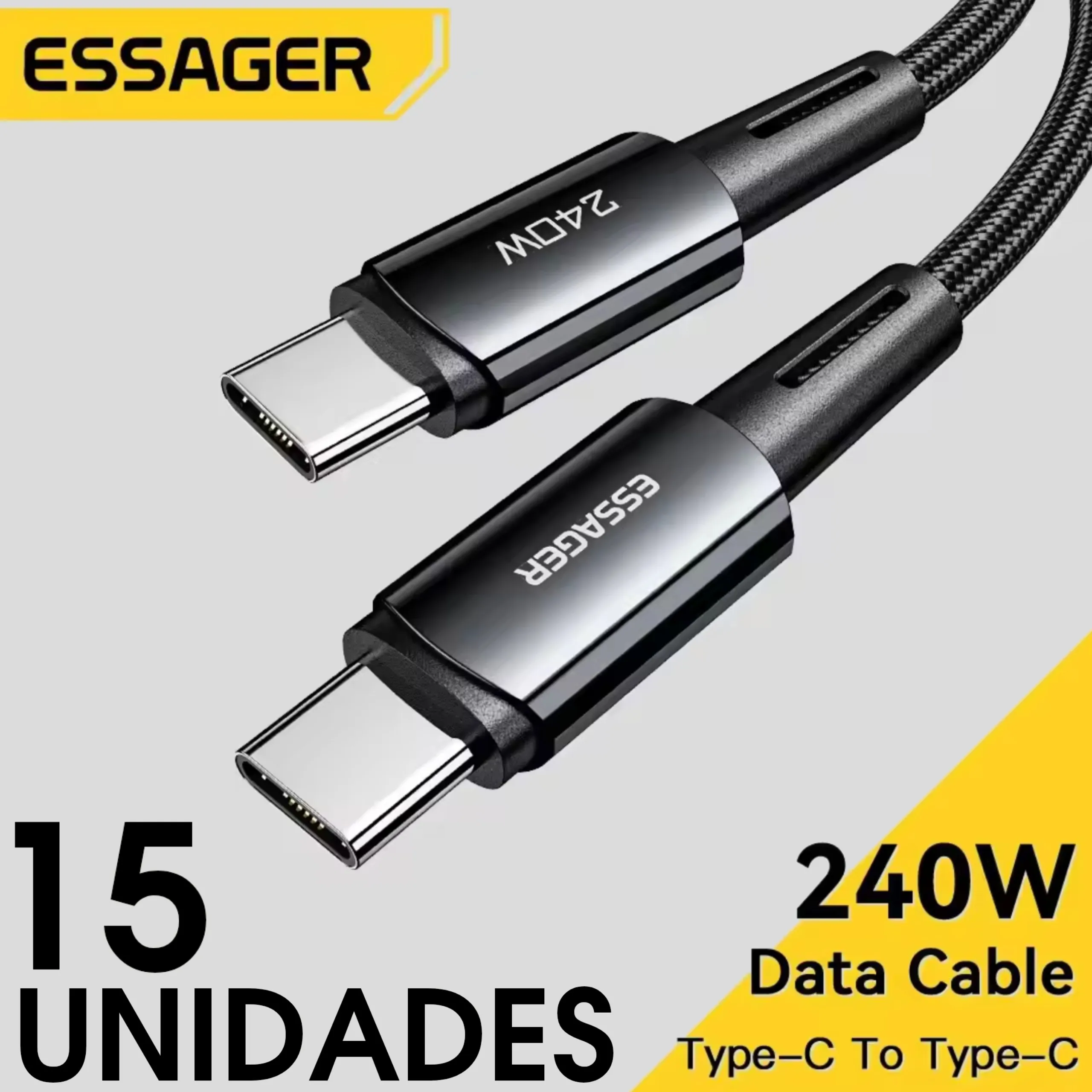 [R$ 8 Cada Unid/Taxa Inclusa] 15 Unidades Essager Cabo Tipo-C 240w Pd, Carregamento Super Rpido, Para Ios E Android